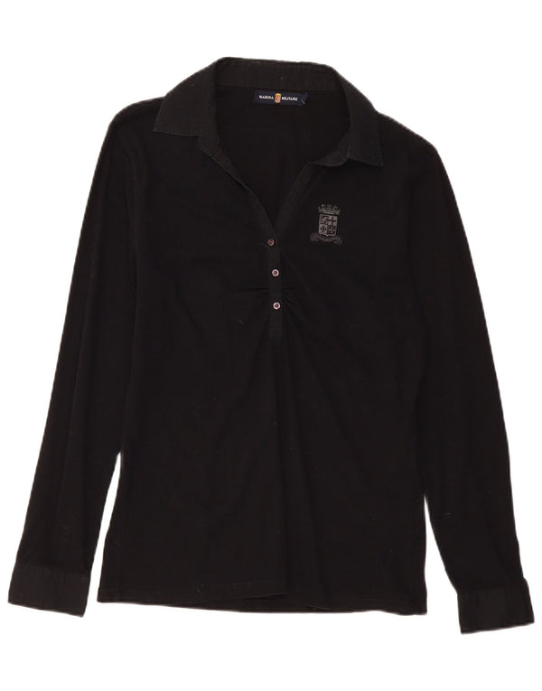 MARINA MILITARE Womens Long Sleeve Polo Shirt UK 18 XL Black Cotton