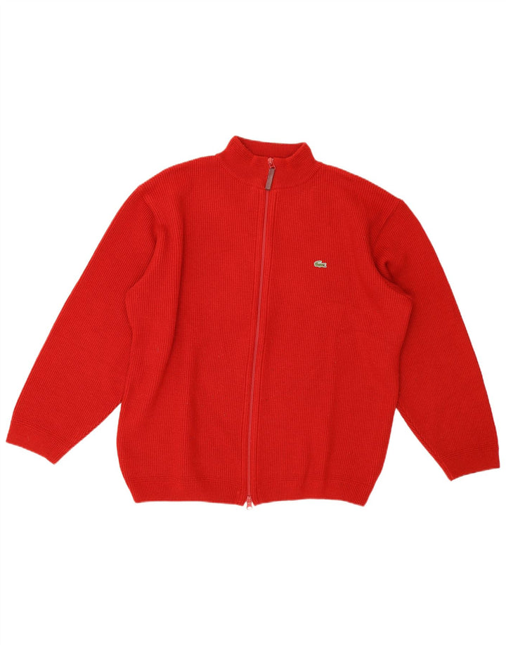 Lacoste Herre Cardigan Sweater Størrelse 6 XL Rød Uld