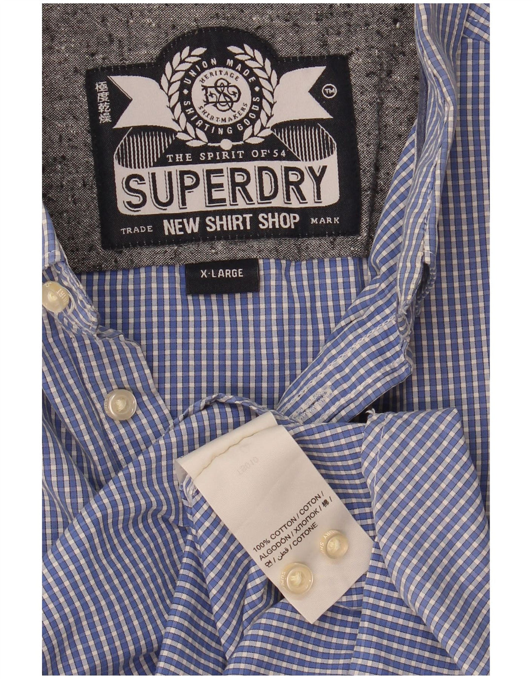 Superdry kortærmet herreskjorte XL blå ternet bomuld