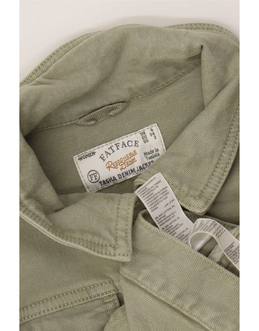 Fat Face Dame denimjakke UK 6 XS Khaki Bomuld