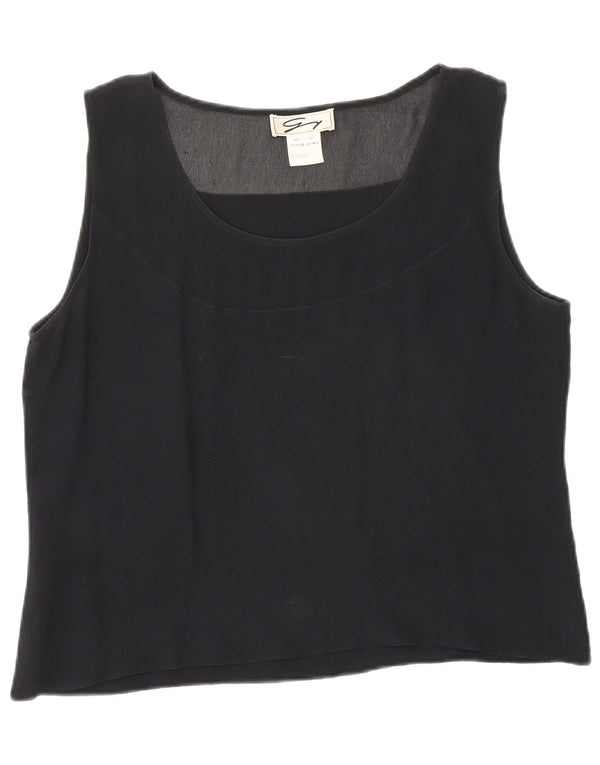 Genny Womens Crop Ærmeløs bluse Top UK 12 Medium Sort Silke