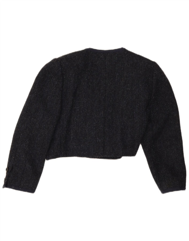 Vintage kvinders 3/4 ærmet Bolero-jakke UK 12 Medium Navy Blue Sildeben