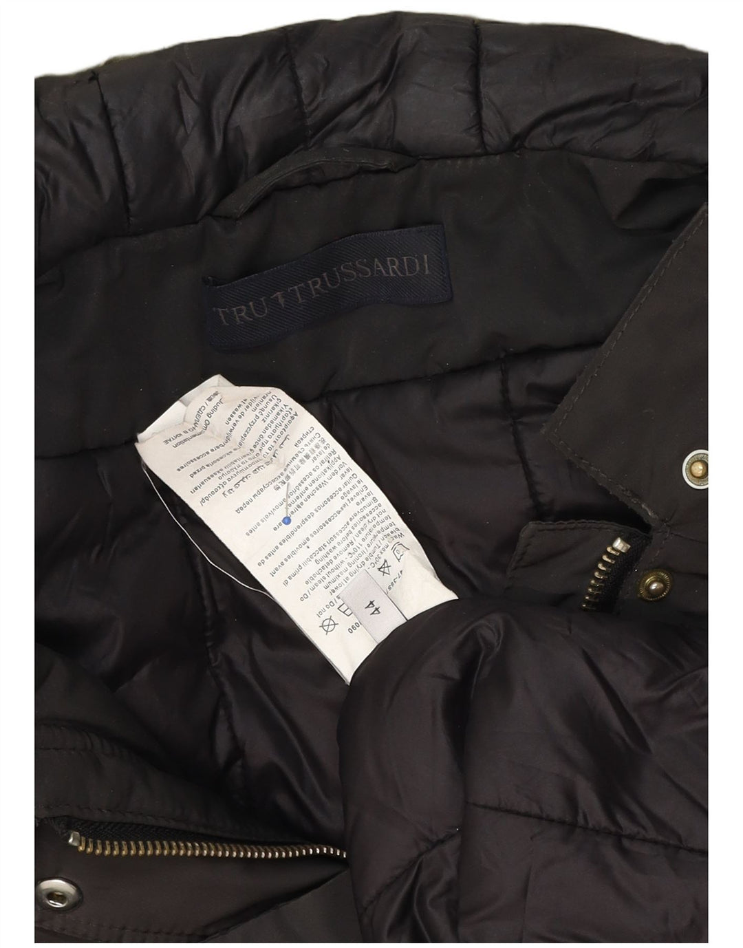 Trussardi Dame Hætte Oversized Polstret Frakke IT 44 Medium Brun Nylon