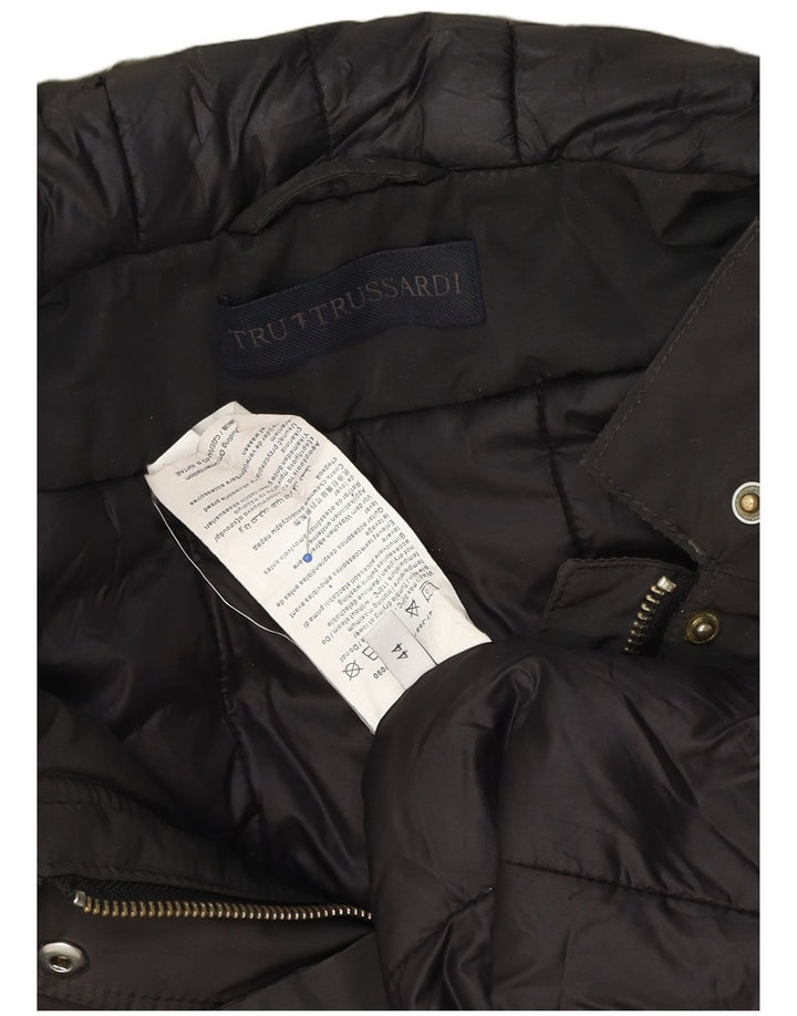 Trussardi Dame Hætte Oversized Polstret Frakke IT 44 Medium Brun Nylon