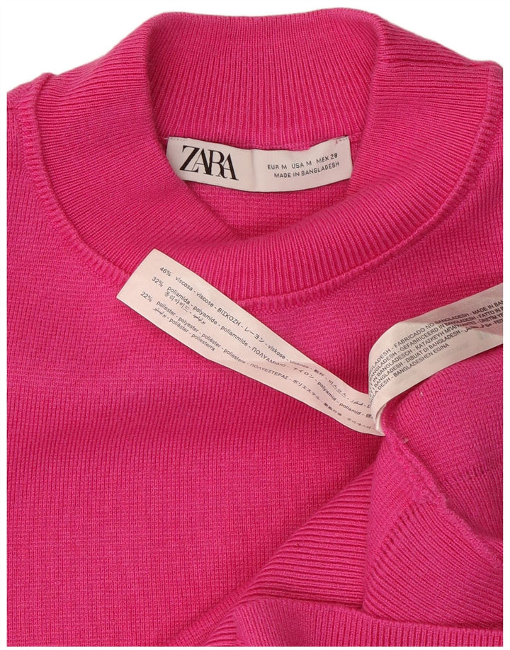 Zara Dame Oversized Crew Neck Jumper Sweater UK 14 Medium Pink Viscose