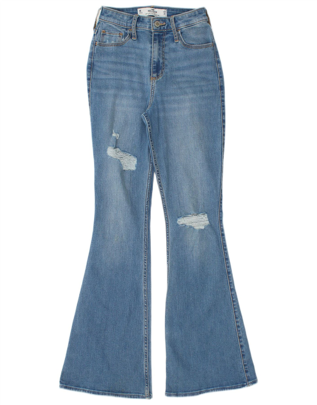 HOLLISTER Womens Curvy Distressed High Rise Flared Jeans W25 L32 Blue