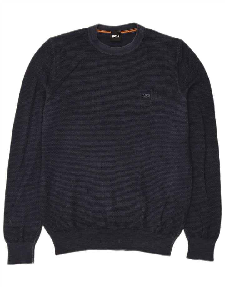 Hugo Boss Herre Crew Neck sweater Medium Navy Blue Virgin Wool