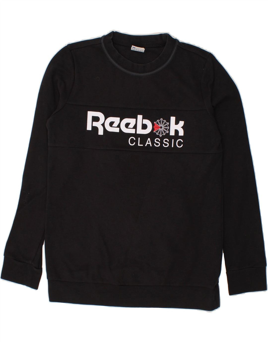 REEBOK Womens Classic Graphic Sweatshirt Jumper UK 12/14 Medium Black Vintage Reebok and Second-Hand Reebok from Messina Hembry 