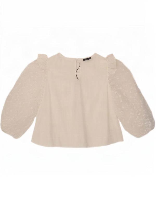 Zara Dame 3/4 ærmet bluse Top UK 14 Large White Viscose