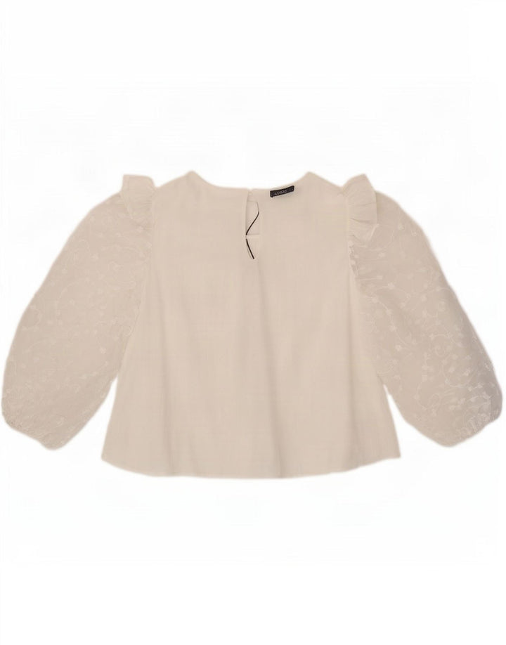 Zara Dame 3/4 ærmet bluse Top UK 14 Large White Viscose