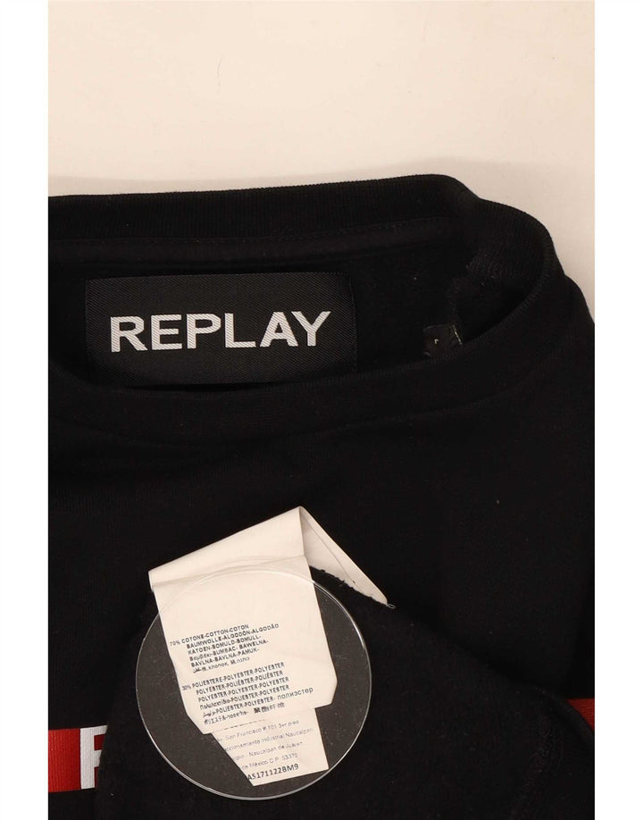 Replay Herre Grafisk Sweatshirt Jumper Stor Sort Colourblock Bomuld