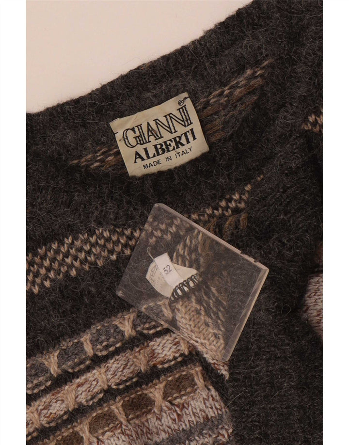 Gianni Alberti Herre Crew Neck Jumper Sweater IT 52 Stor Grå Geometrisk