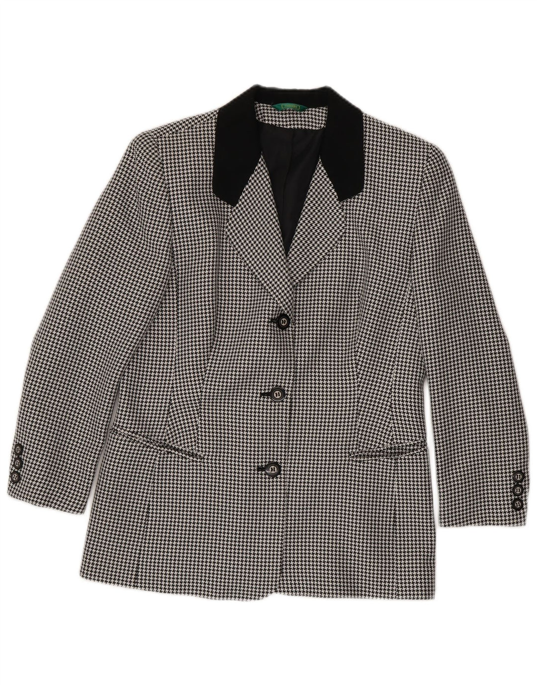 Canda Dame 3 Button Blazer Jacket UK 10 Small Black Houndstooth Polyester