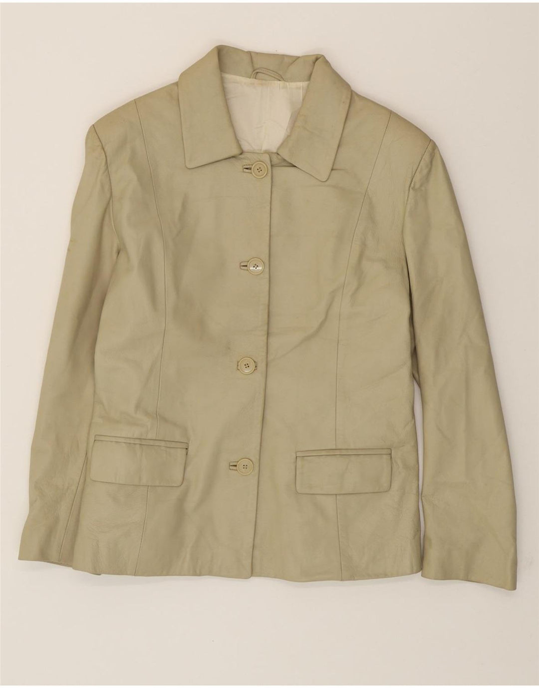 VINTAGE Womens Leather Jacket IT 46 Large Beige Leather Vintage Vintage and Second-Hand Vintage from Messina Hembry 