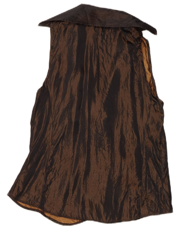 Zara ærmeløs skjortebluse til kvinder UK 12 Medium Brown Acetate