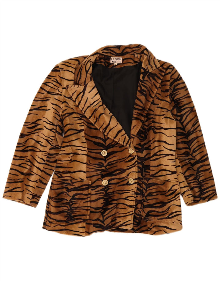 Vintage dame fleece blazerjakke UK 14 Medium Beige Animal Print