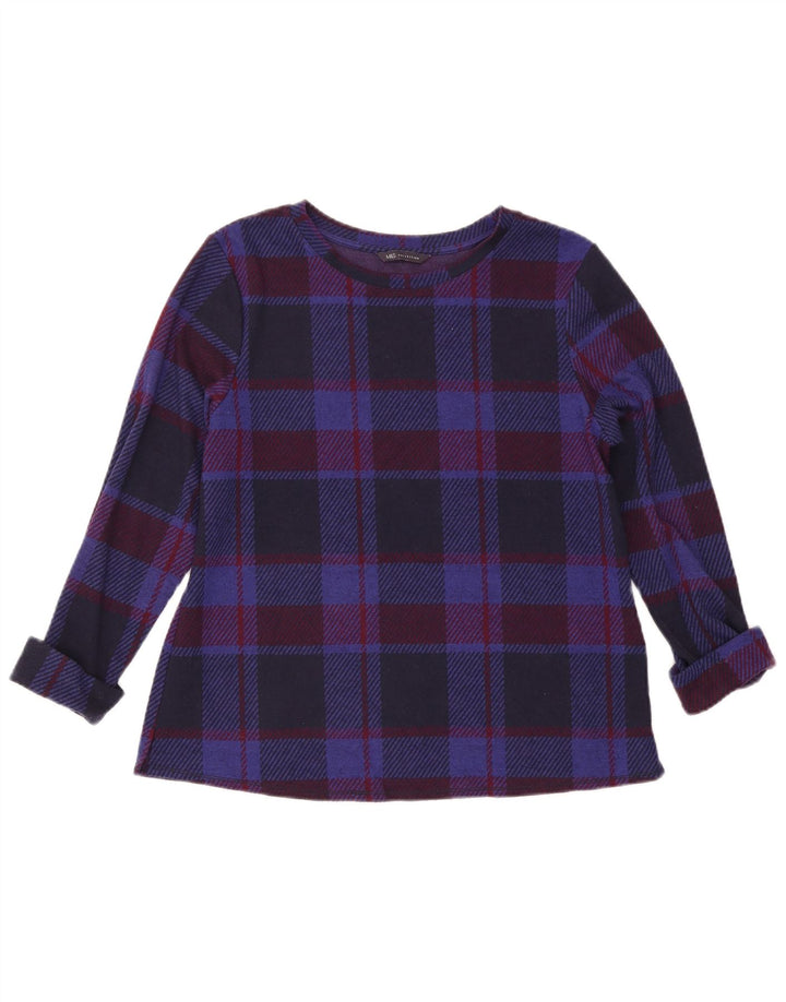 Marks & Spencer Dametop Langærmet UK 14 Large Navy Blue Check