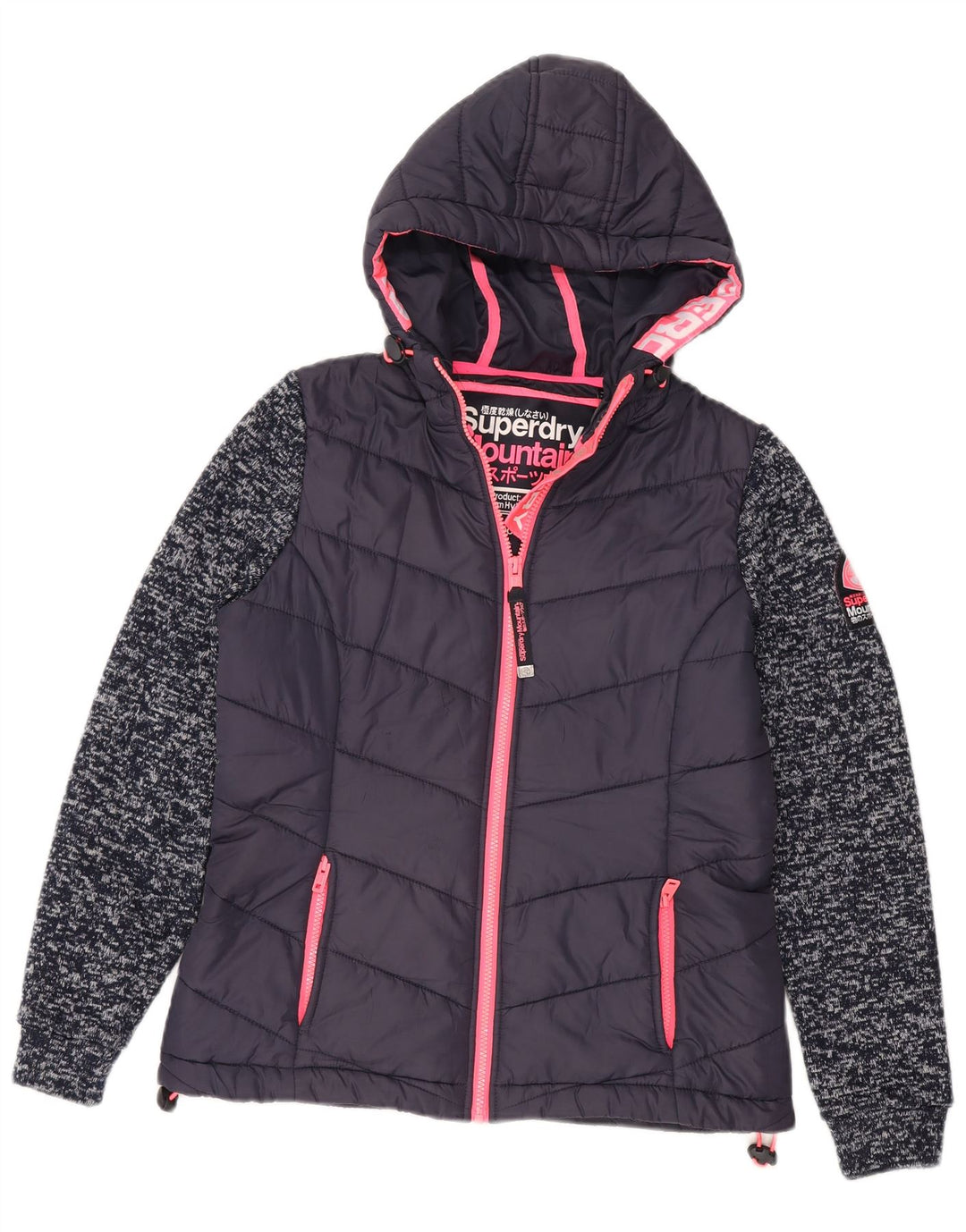 Superdry Polstret hættejakke til kvinder UK 12 Medium Navy Blue Flecked