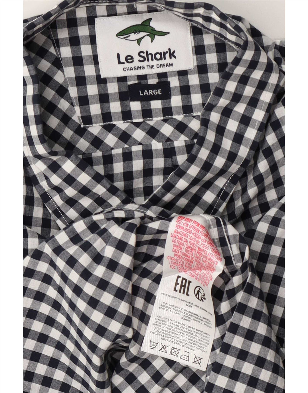 Le Shark Kortærmet Herreskjorte Stor Marineblå Gingham Bomuld