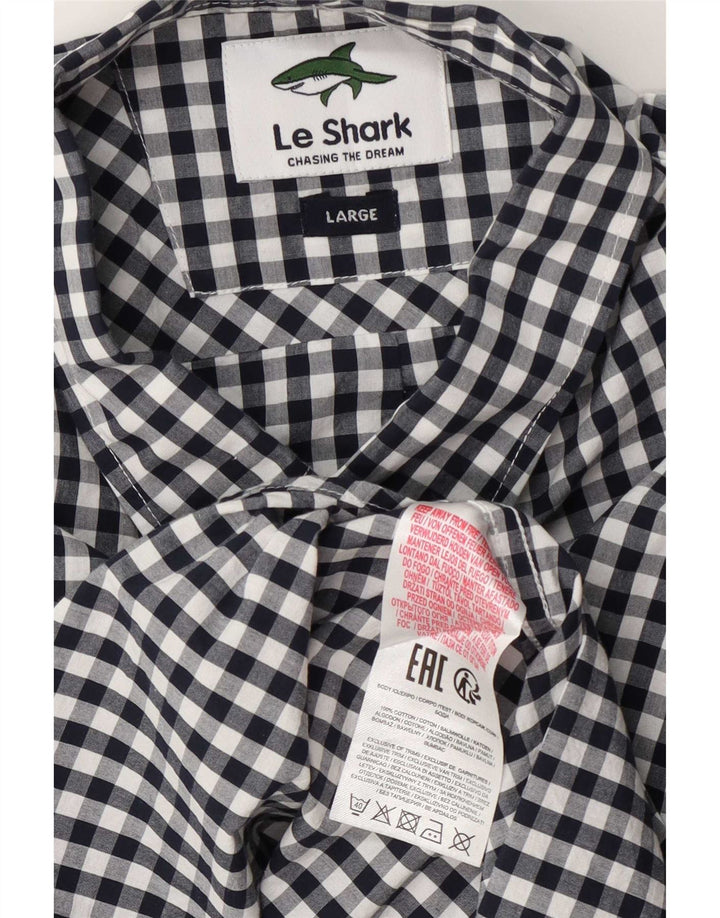 Le Shark Kortærmet Herreskjorte Stor Marineblå Gingham Bomuld
