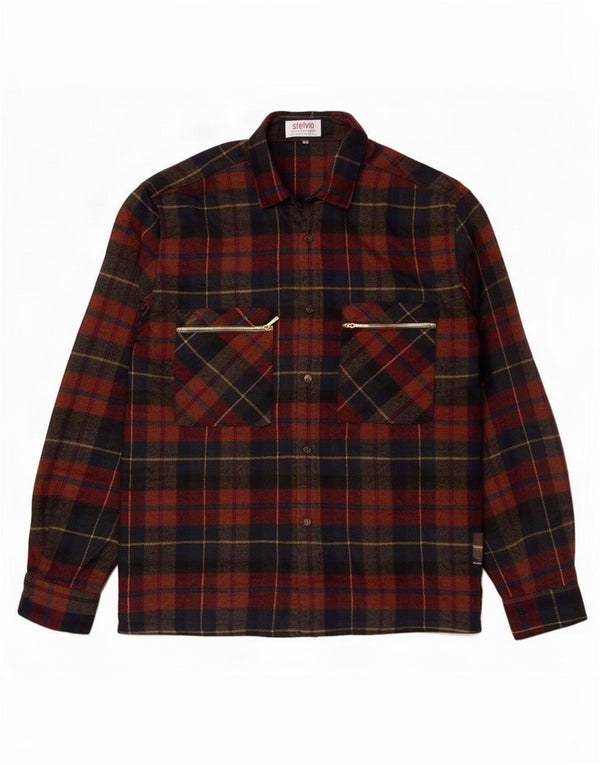 Vintage herre overshirt flannel skjorte størrelse 44 XL Flerfarvet ternet uld