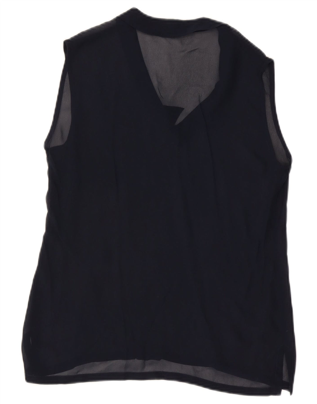 Vintage dame ærmeløs bluse Top UK 12 Medium Navy Blue
