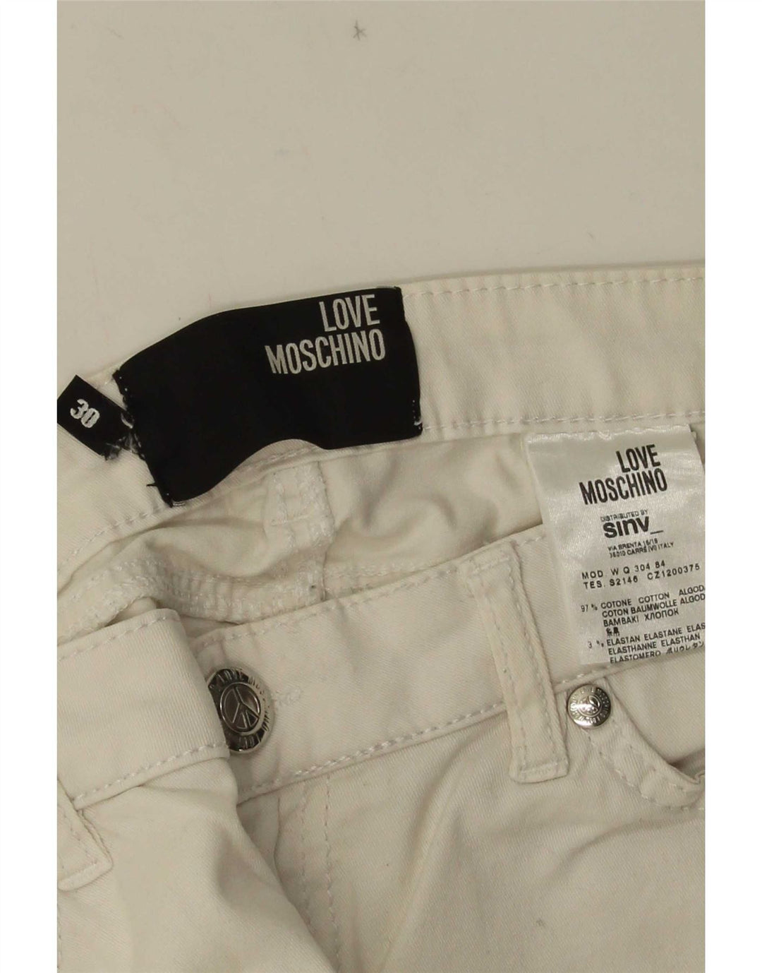 Moschino Dame Slim Jeans W30 L29 Hvid Bomuld