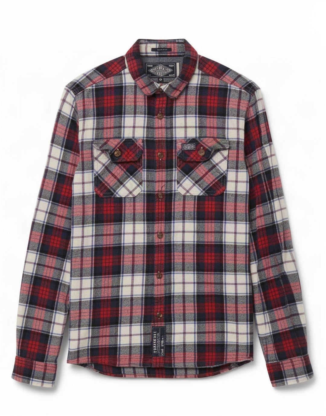 Superdry Herre Classic Fit Flanelskjorte Lille marineblå ternet bomuld
