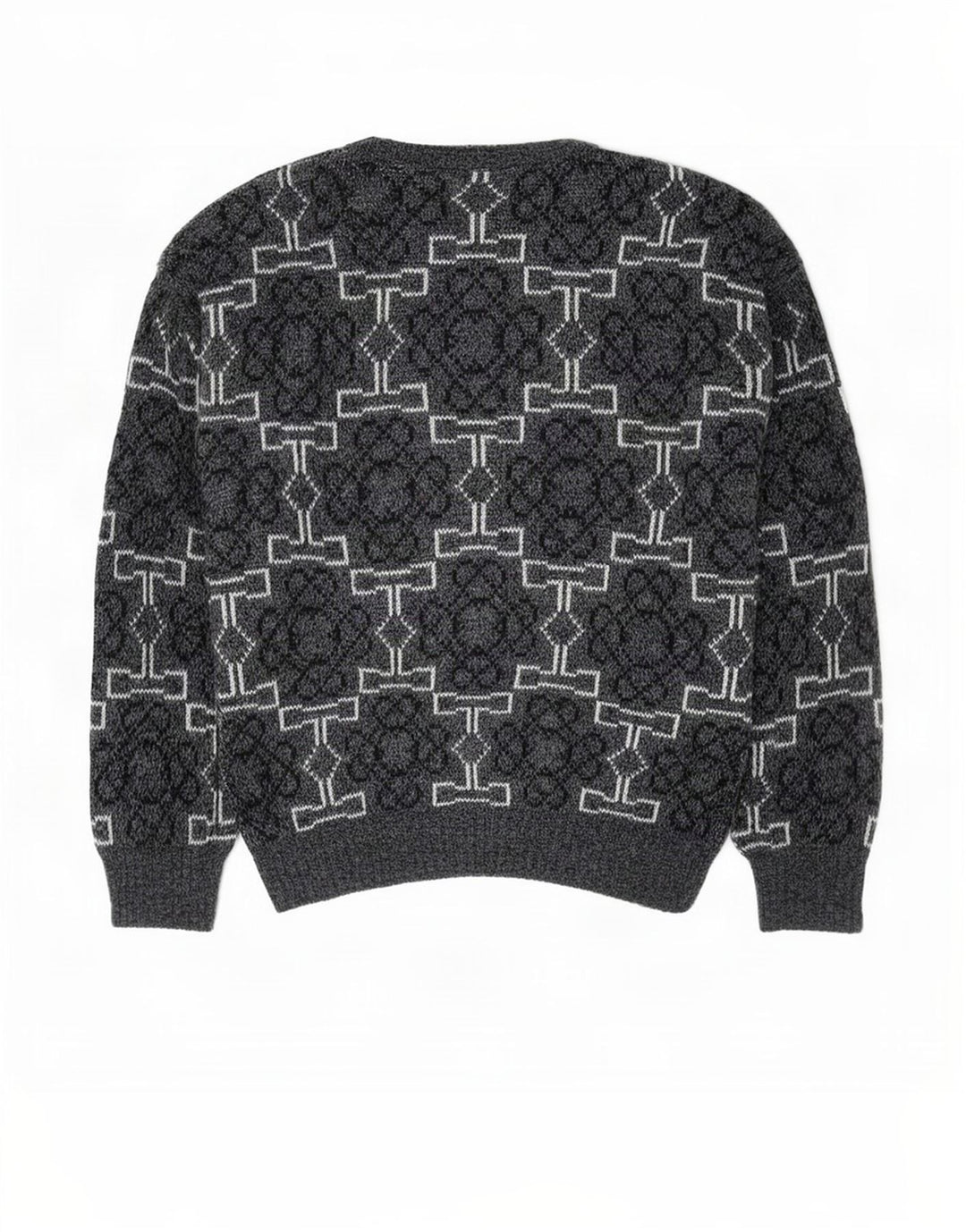 Vintage mænd med rund hals sweater mellemgrå geometrisk