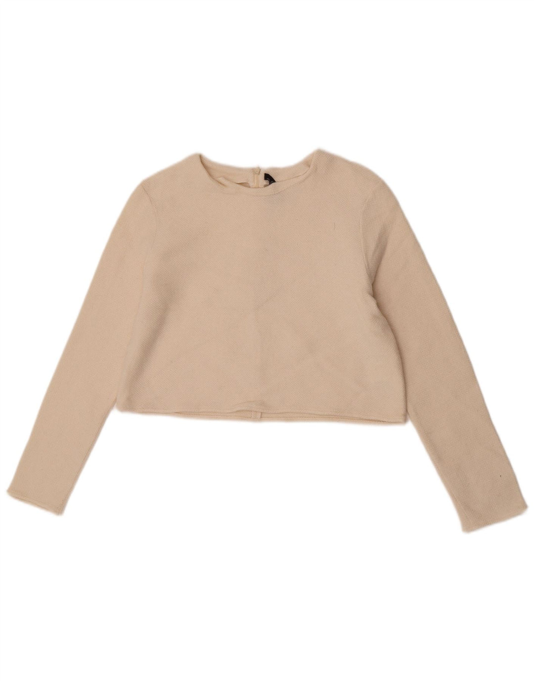 Zara Womens Crop Crew Neck Jumper Sweater UK 12 Medium Off White Uld