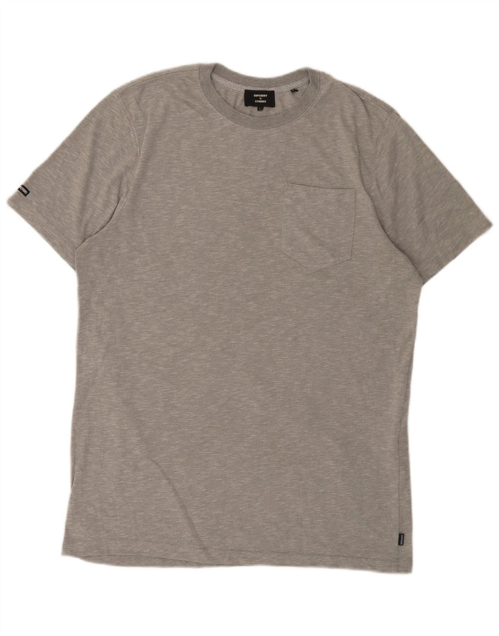 Superdry T-shirt top til mænd, stor grå flækket bomuld