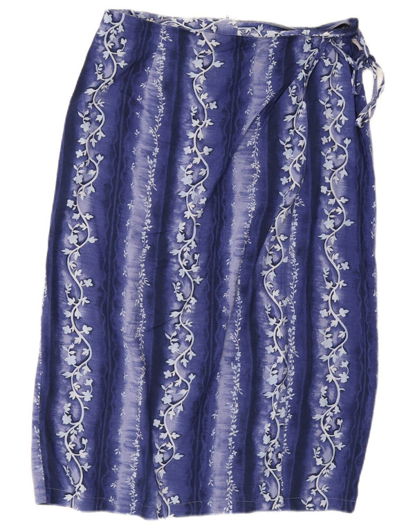 Vintage slå-om nederdel til kvinder UK 18 XL W30 blå blomster