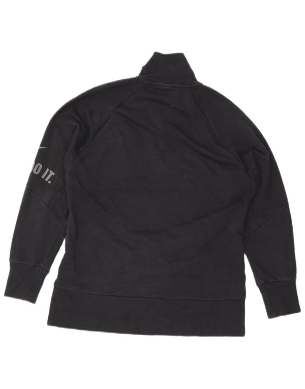 Nike Dame Dri Fit grafisk sweatshirt med lynlås-hals UK 6 XS sort bomuld