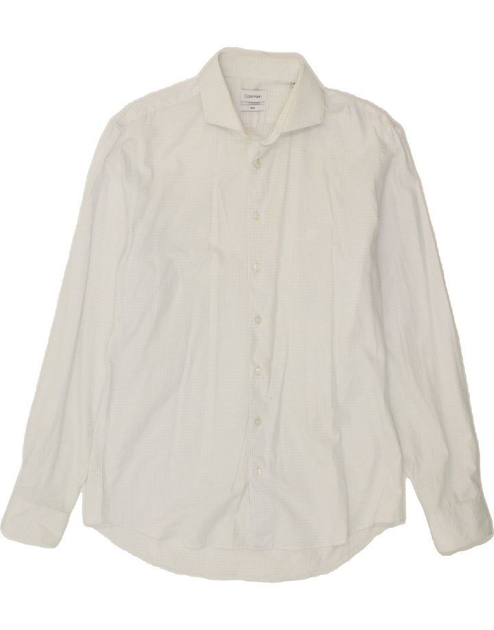 CALVIN KLEIN Mens Fitted Shirt Size 40 15 3/4 Medium White Check Vintage Calvin Klein and Second-Hand Calvin Klein from Messina Hembry 