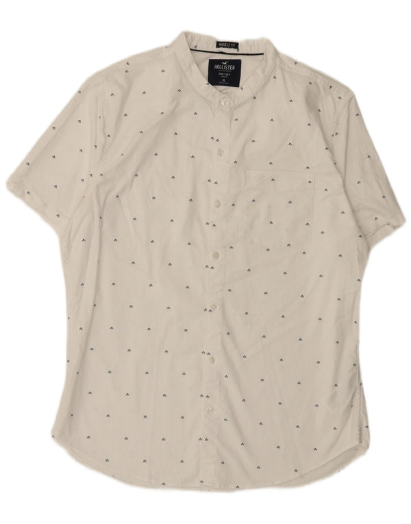 Hollister Herre Kortærmet Muscle Fit Shirt XL Hvid Geometrisk Bomuld