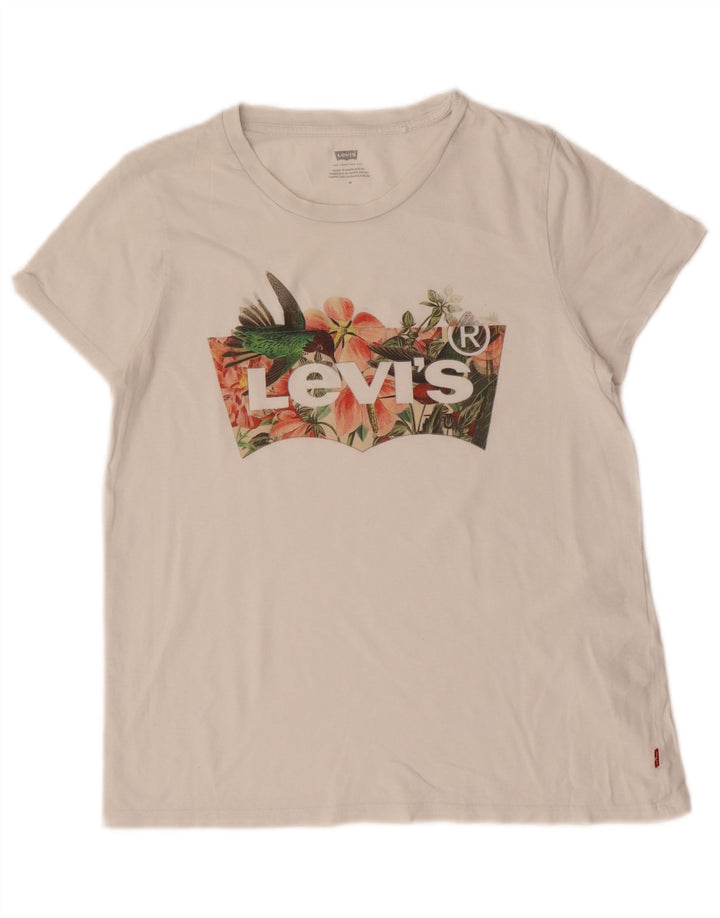 Levi's Grafisk T-shirt top til kvinder UK 12 Medium hvid bomuld