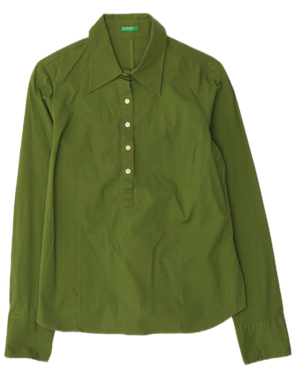 Benetton Dame Pullover Shirt UK 12 Medium Green Bomuld