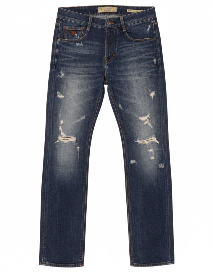 GUESS Mens Vermont Distressed Slim Jeans W29 L34 Blue Cotton