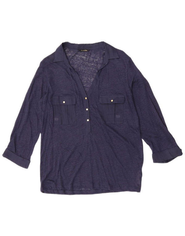 Massimo Dutti damebluse med 3/4 ærmer pullover skjorte UK 18 XL marineblå
