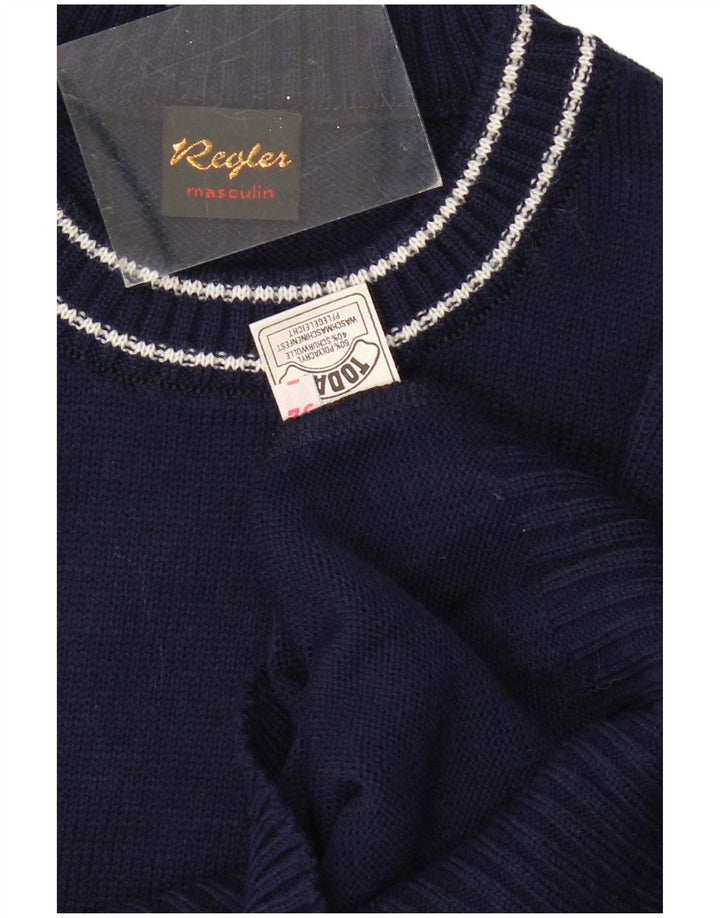 VINTAGE Herre sweater med rund hals IT 52 Stor marineblå polyakryl