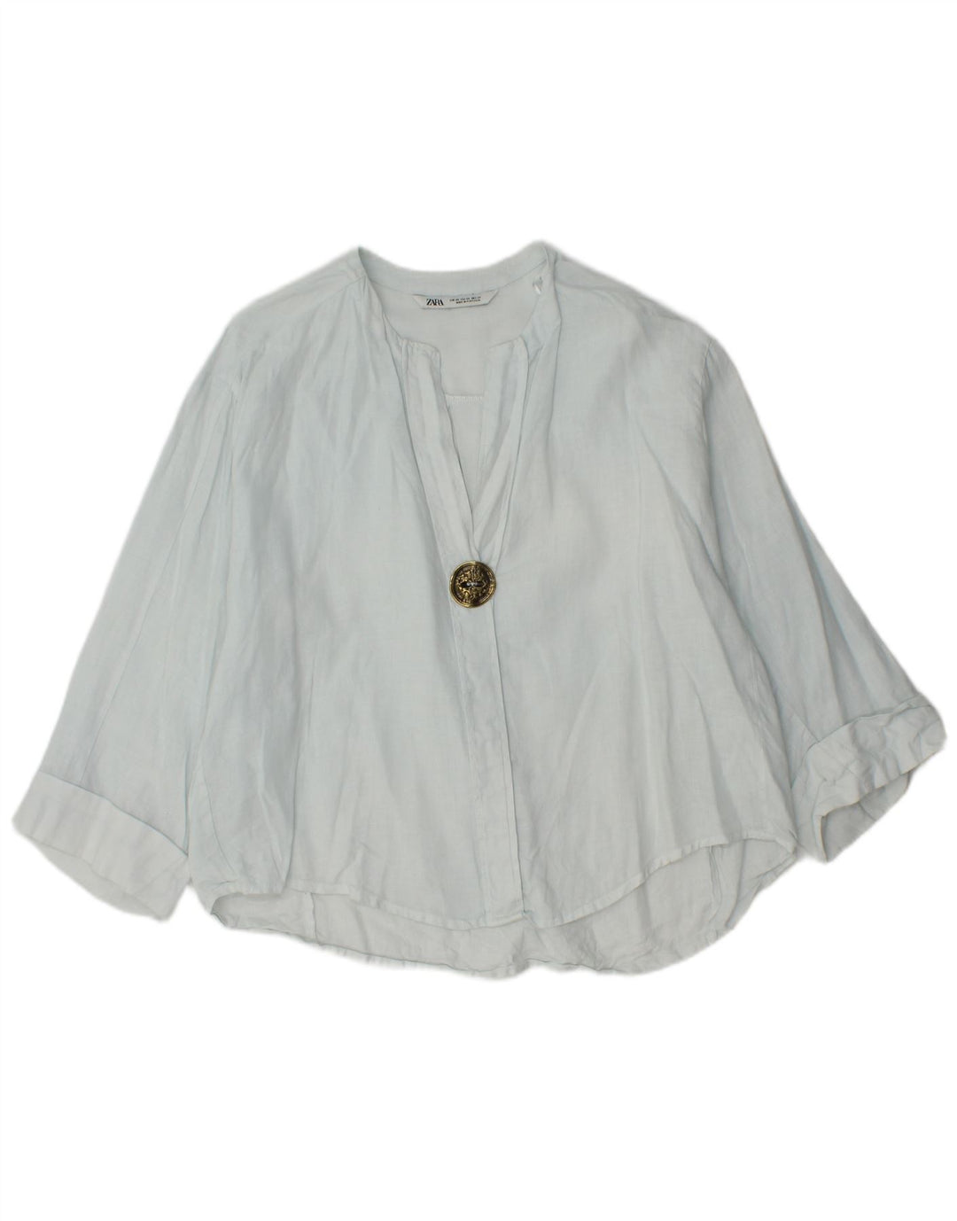 Zara Dame Oversized 3/4 ærmet bluse Top UK 6 XS Blå