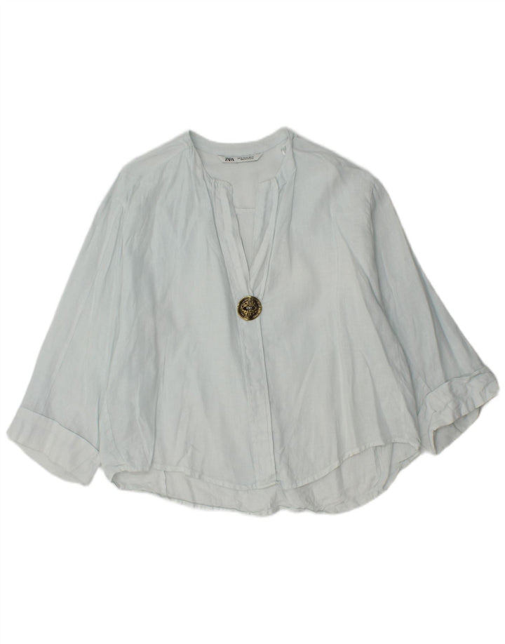 Zara Dame Oversized 3/4 ærmet bluse Top UK 6 XS Blå