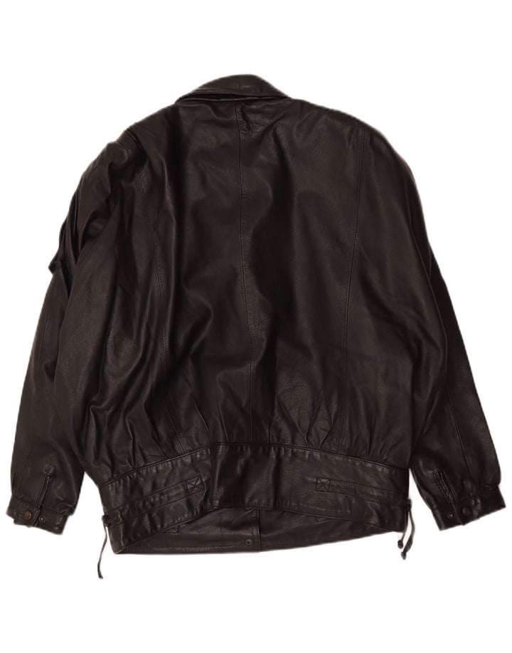 Vintage oversize læderjakke til kvinder EU 36 Lille sort læder