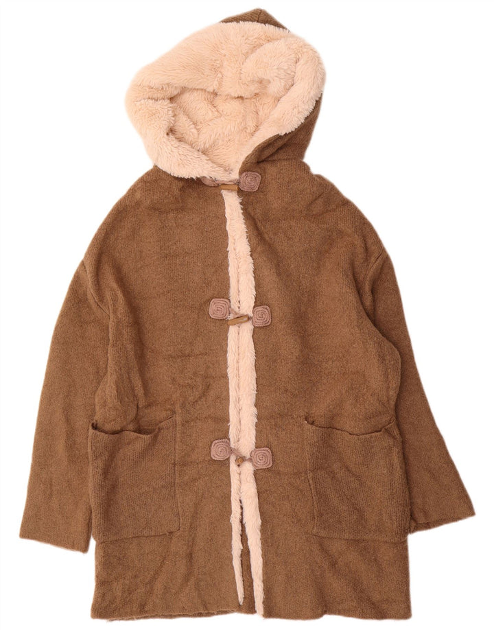 ZARA Dame Oversized Longline hættetrøje cardigan UK 14 Medium Brown