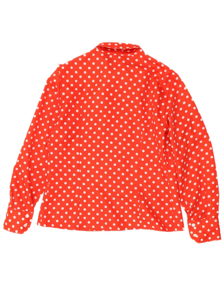 Vintage Dame Front Tie Shirt Bluse IT 48 XL Rød Polka Dot