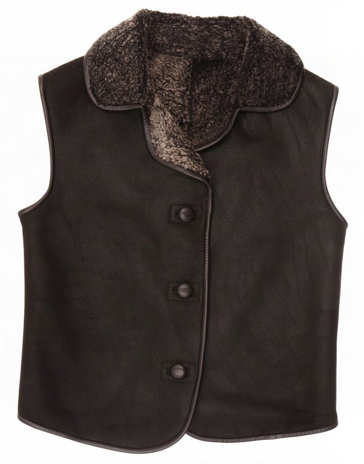 Vintage Dame Shearling Gilet UK 8 Small Black