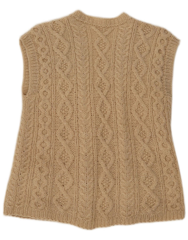 Vintage ærmeløs cardigan sweater til kvinder UK 14 Medium Beige
