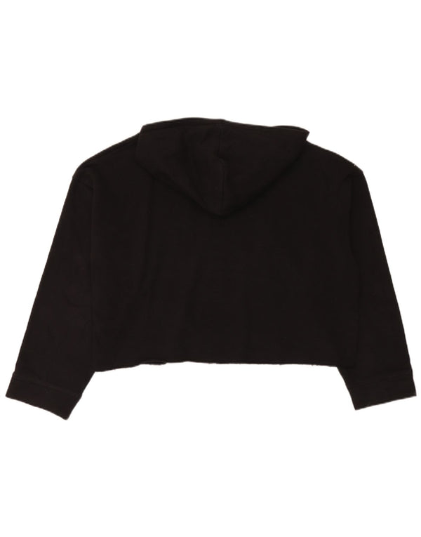 Zara Dame Manhattan Crop Grafisk Hoodie Jumper UK 14 Medium Sort Bomuld
