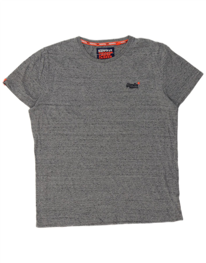 SUPERDRY Herre T-Shirt Top 2XL Grå Flecked Bomuld