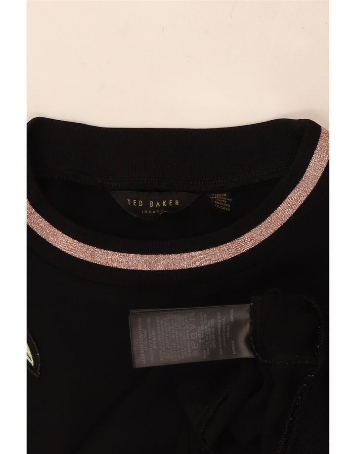 TED BAKER Dame Sweatshirt Jumper UK 14 Medium Black Floral Polyester